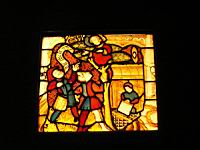 Provins, Hotel-Dieu, Vitrail, Scene de l'histoire de St-Lie, debut 15e (Paris, musee de Cluny)